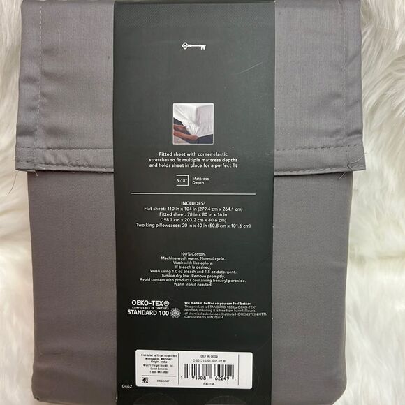 King Cloud Gray 400 Thread Count Solid Performance Sheet Set - Threshold - Picture 7 of 8